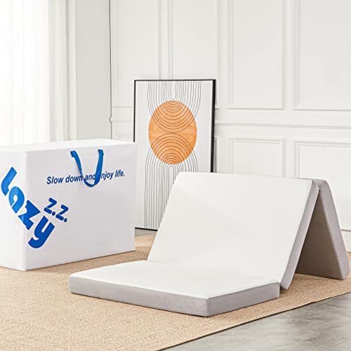 Lazyzizi Folding Mattress - 4 Inch Memory Foam Tri-fold Mattress with Breathable & Washable Bamboo Fiber Fabric Cover - Foldable Guest Bed for Camping